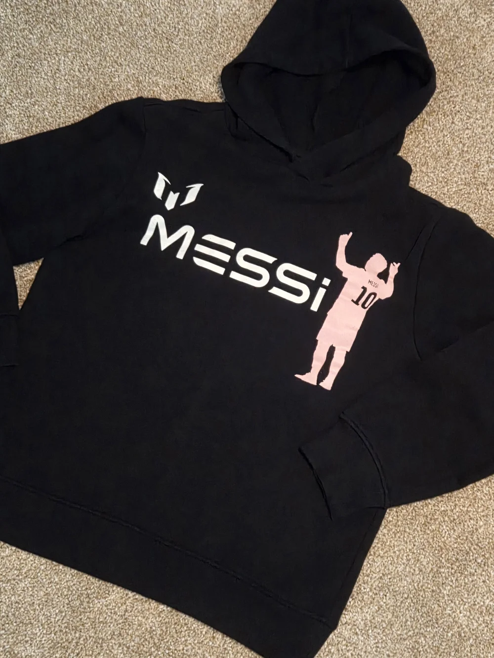 Messi Hoodie Old Navy Black Hoodie with White and Pink Messi Graphic